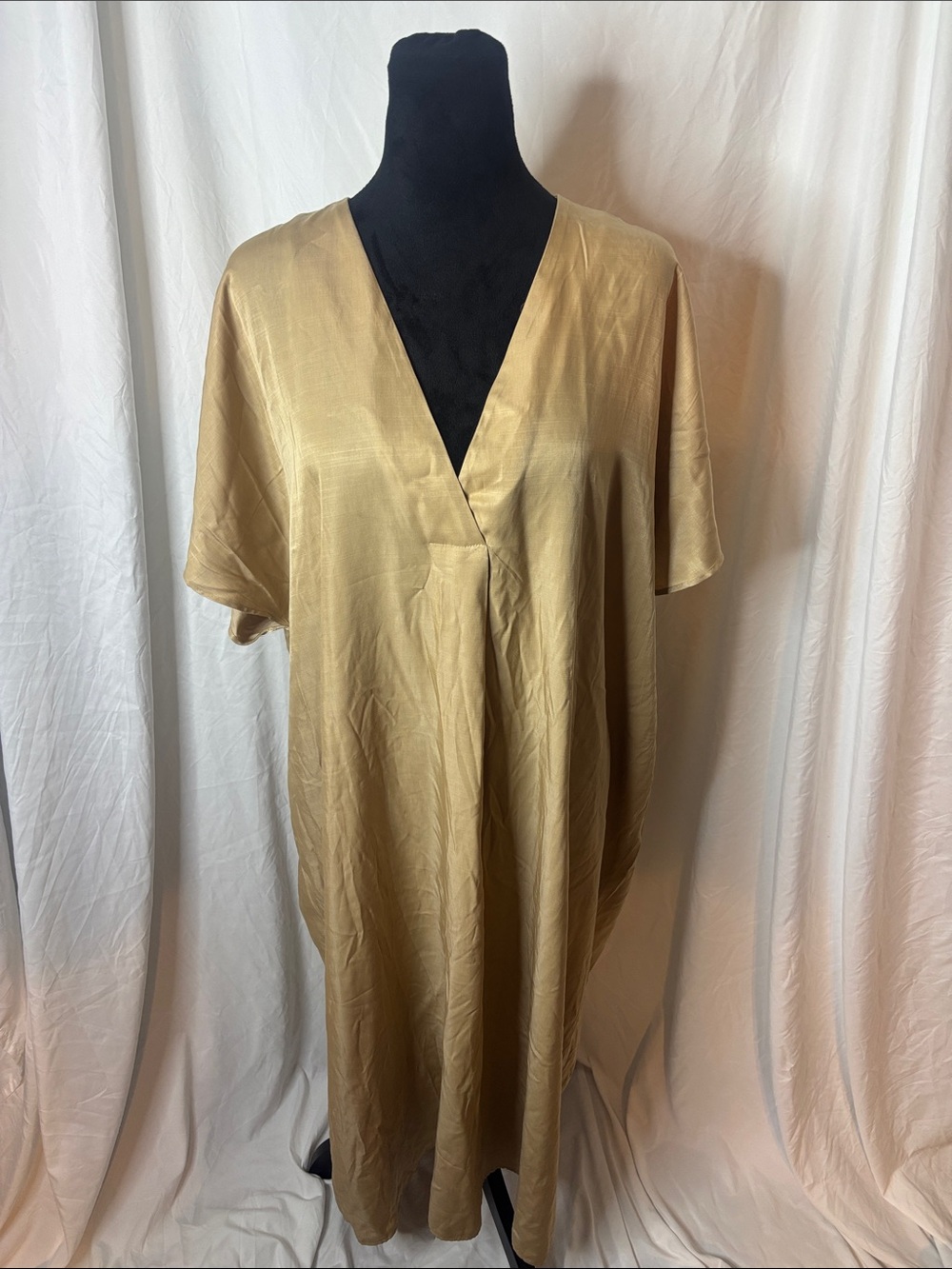 H&M Gold Satin V-Neck Short Sleeve Dress